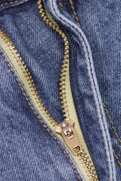 Details of open zipper on denim jeans — Stock Photo, Image