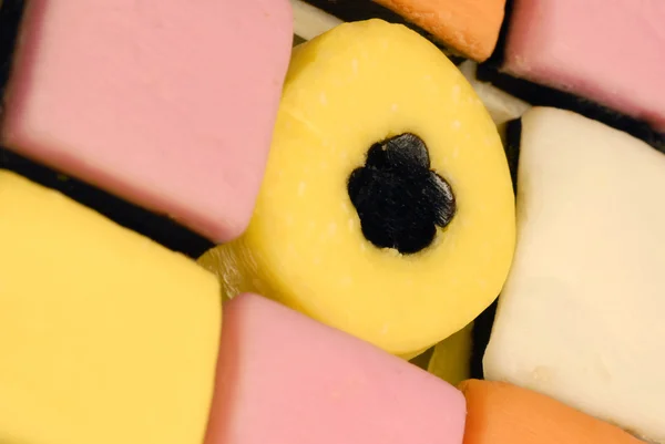 Close up detalhes de detalhes coloridos em todos os tipos de doces — Fotografia de Stock