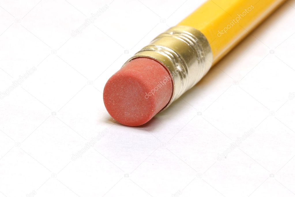 close up details of the eraser end of a pencil