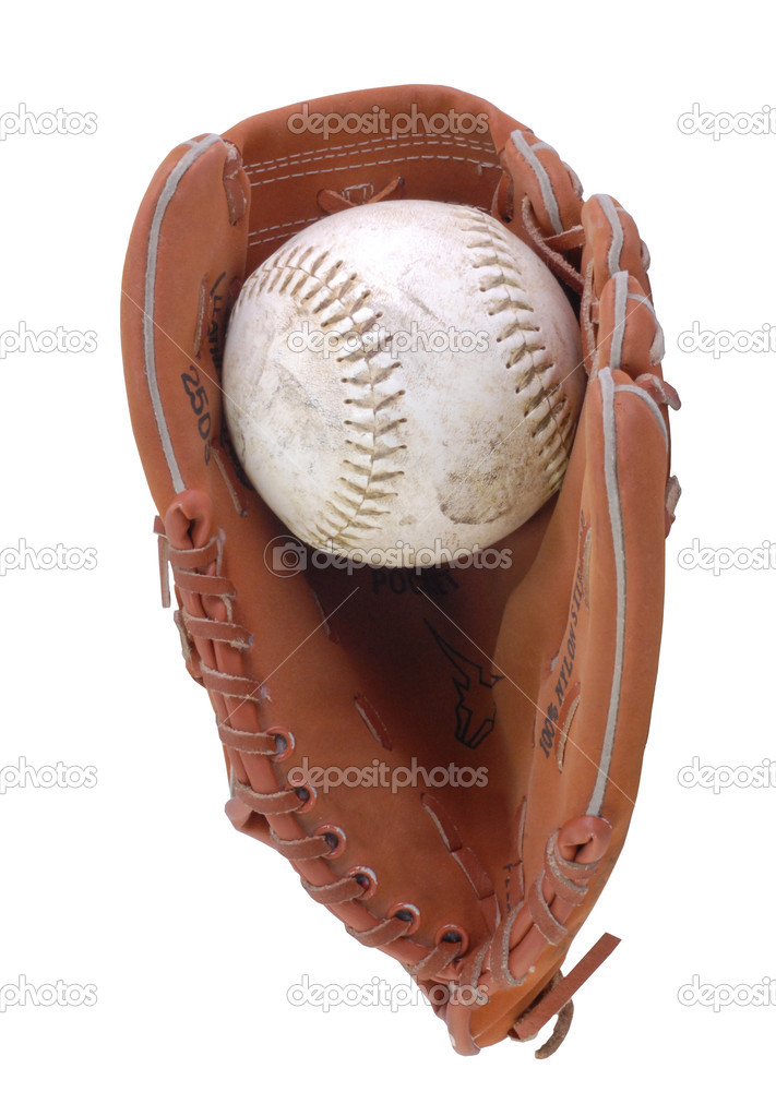 baseball glove and well worn baseball