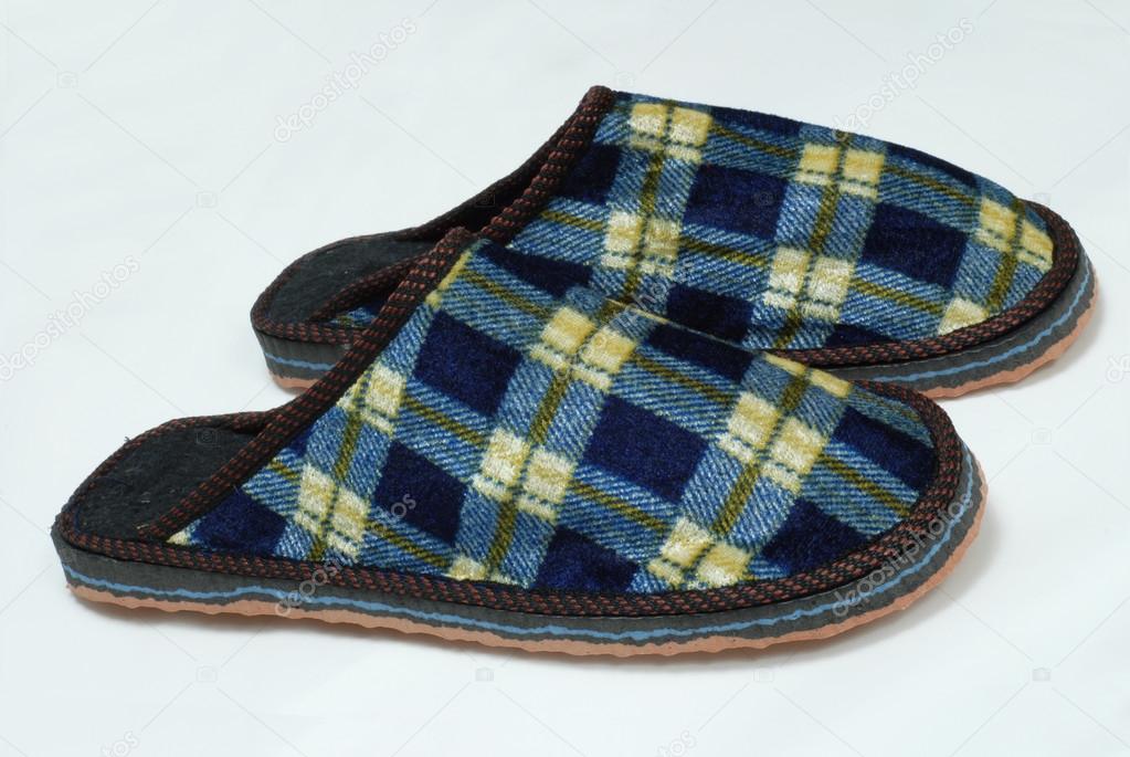 mens plaid slippers isolated on white background