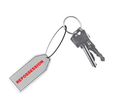 car or house keys with fob or tag saying repossession clipart