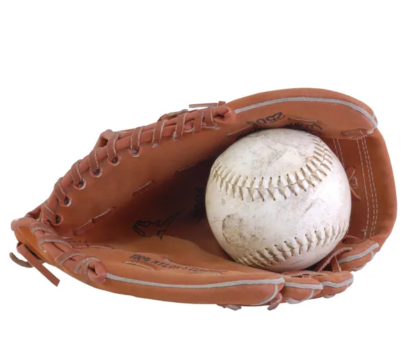 Baseball i rękawica baseball na białym tle — Zdjęcie stockowe