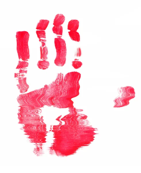 Resumen de una impresión de mano manchada roja — Foto de Stock