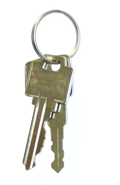 Key ring with two keys isolated on white — Stock Photo, Image