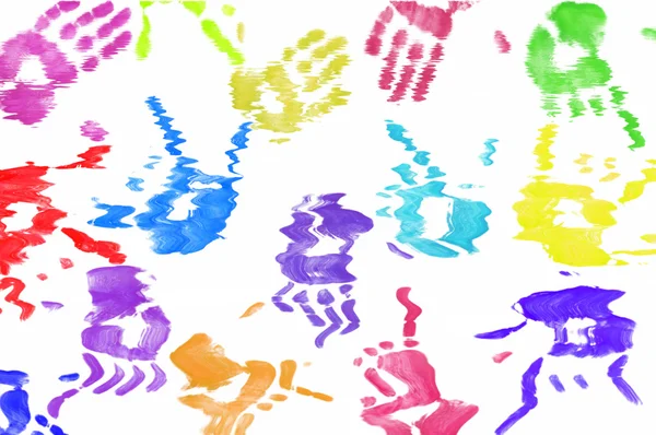 Colorful hand print background on white — Stock Photo, Image