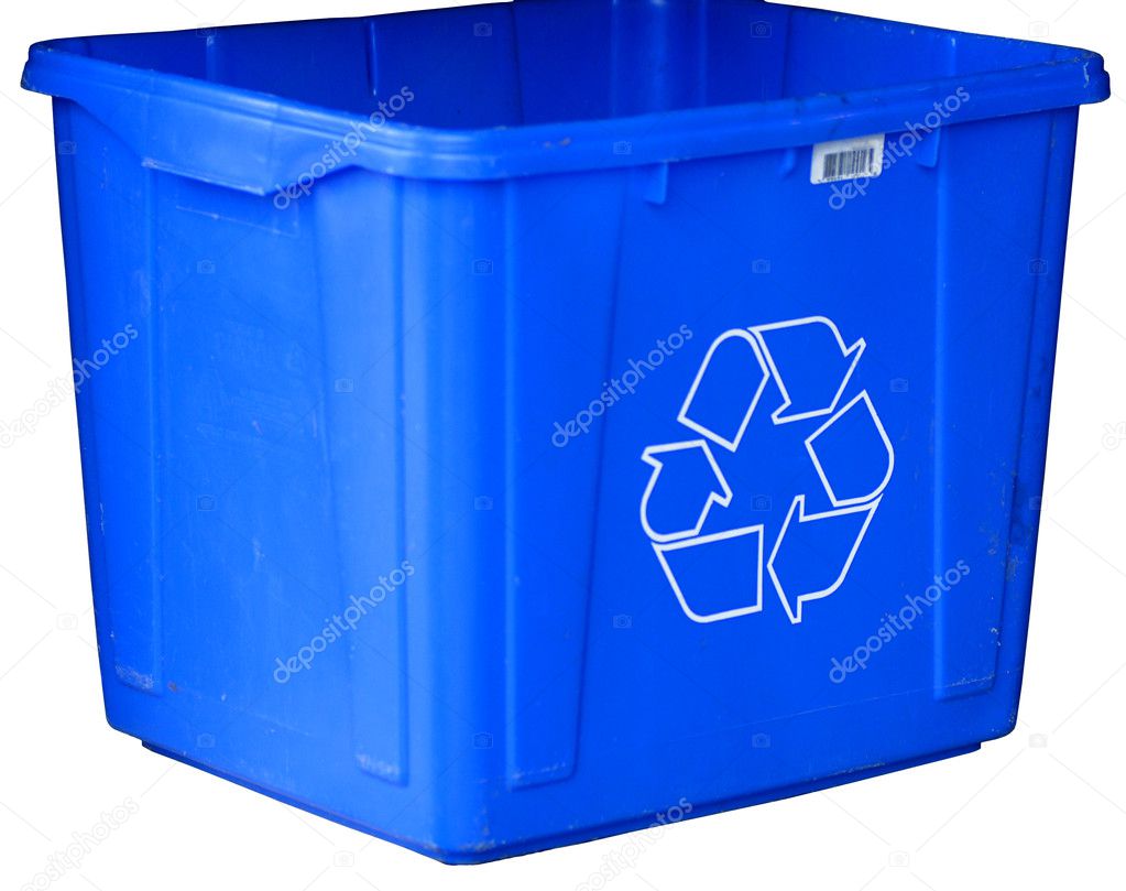 blue recycle bin isolated on white background