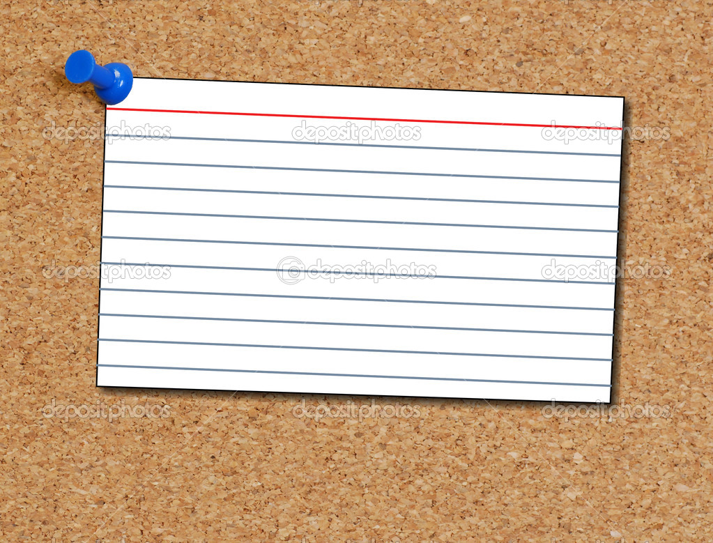 index card thumb tacked to corkboard background