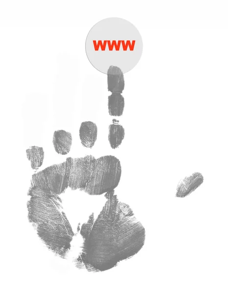 Finger painted hand pushing www button — Stock Photo, Image