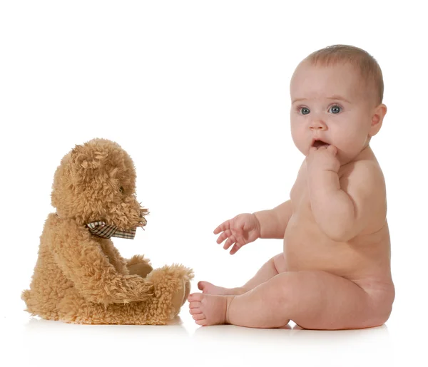 Baby and teddy bear — Stock Photo, Image