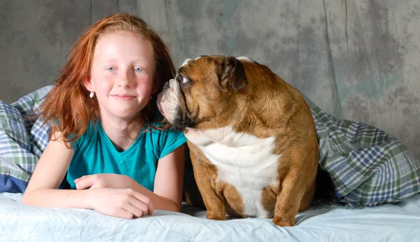 Ta hunden till säng — Stockfoto