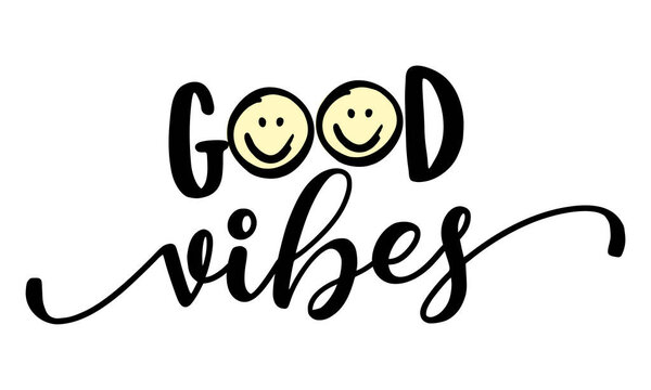Хорошие вибрации - милое и рациональное украшение. Маленькие смайлики в современном стиле, постеры для комнаты самолюбия, поздравительные открытки, одежда. Изолированный вектор.