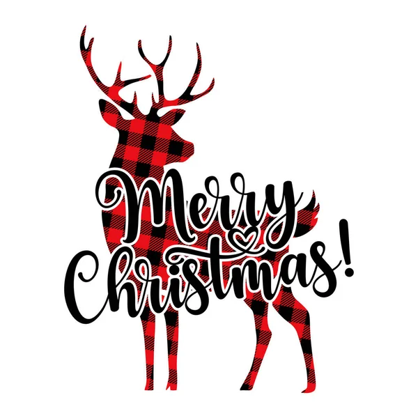 Boldog Karácsonyt Szöveg Piros Fekete Tartán Skót Bivaly Mintás Skót — Stock Vector
