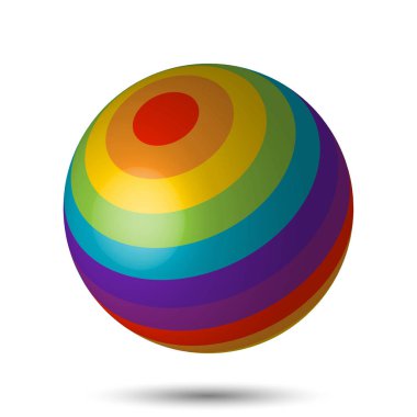 Yuvarlak logo unsuru - Gerçekçi 3D logo tasarımı. Soyulmuş 3 boyutlu top beyaz arkaplanda izole edilmiş. Vektör tasarım elemanı. gökkuşağı renkleri.