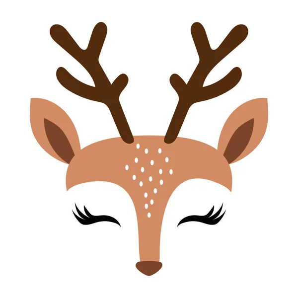 Deer Head Reindeer Face Beautiful Lashes Vector Illustration Card Shirt — Stock Vector