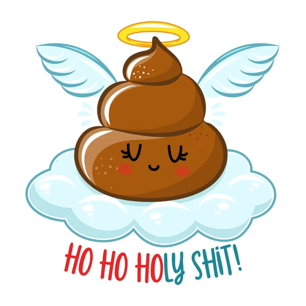 Holy Shit Cute Smiling Happy Poop Cloud Angel Wings Vector — Vector de stock