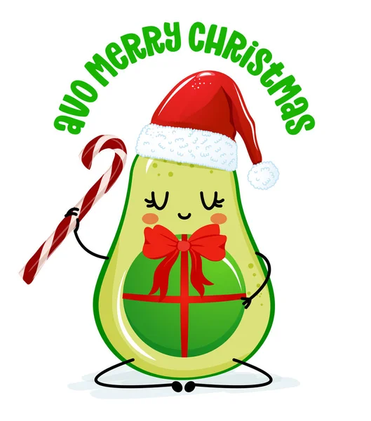 Avo Merry Christmas Avocado Charakter Mit Weihnachtsmütze Und Weihnachtskugel Ein — Stockvektor