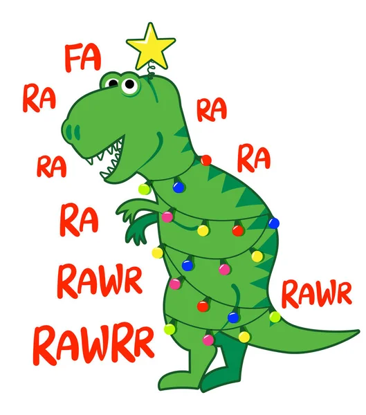 Rawr Rawr Nettes Rex Dinosaurier Design Mit Weihnachtslicht Lustiges Handgezeichnetes — Stockvektor
