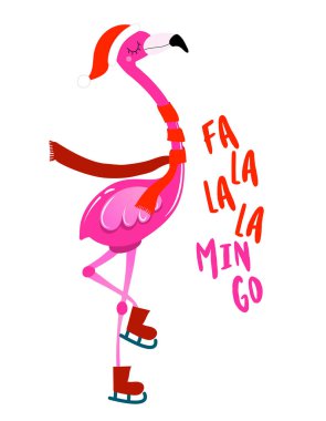 Fa la la la flamingo - Calligraphy phrase for Christmas with cute flamingo girl. Hand drawn lettering for Xmas greetings cards, invitations. Good for t-shirt, mug, scrap booking, gift. clipart