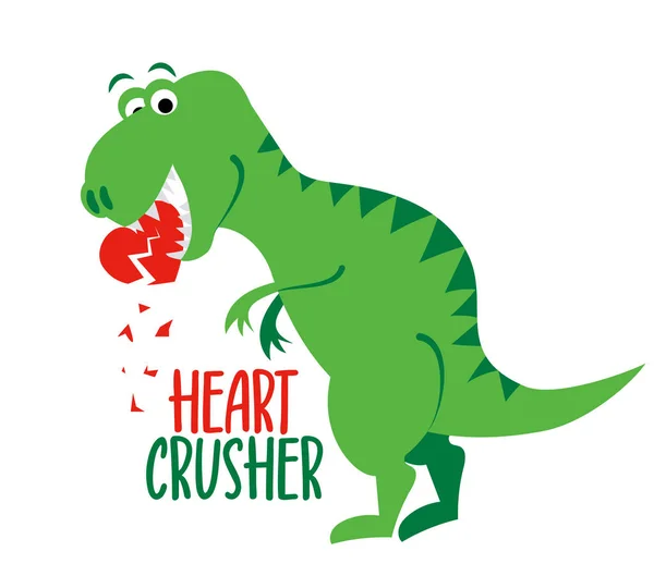 Heart Crusheer Funny Hand Drawn Doodle Cartoon Dino Good Poster — Image vectorielle