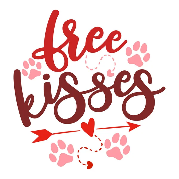 Free Kisses Sassy Calligraphy Phrase Valentine Day Hand Drawn Lettering — Vetor de Stock