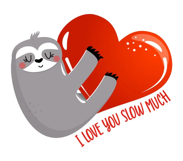 Love You Slow Much Much Cute Sloth Funny Doodle Sloth — Stock vektor