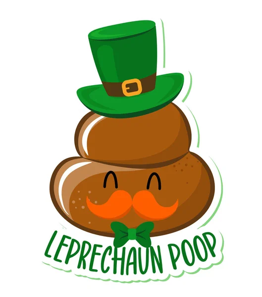 Leprechaun Poop Cute Smiling Happy Poop Green Hat Vector Cartoon — Stockvektor