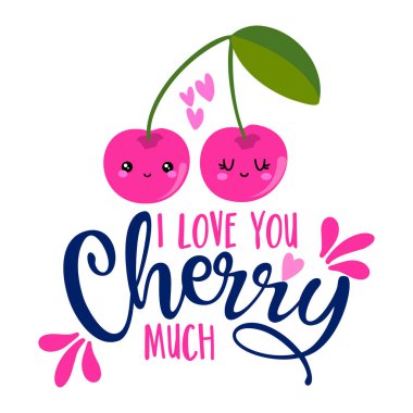 Seni çok seviyorum, el çizimi kirazlı çift aşk çizimi. Tatil rengi posteri. Defterler, posterler, tebrik kartları, afişler, tekstil, hediyeler, gömlekler, kupalar veya diğer hediyeler için iyidir..