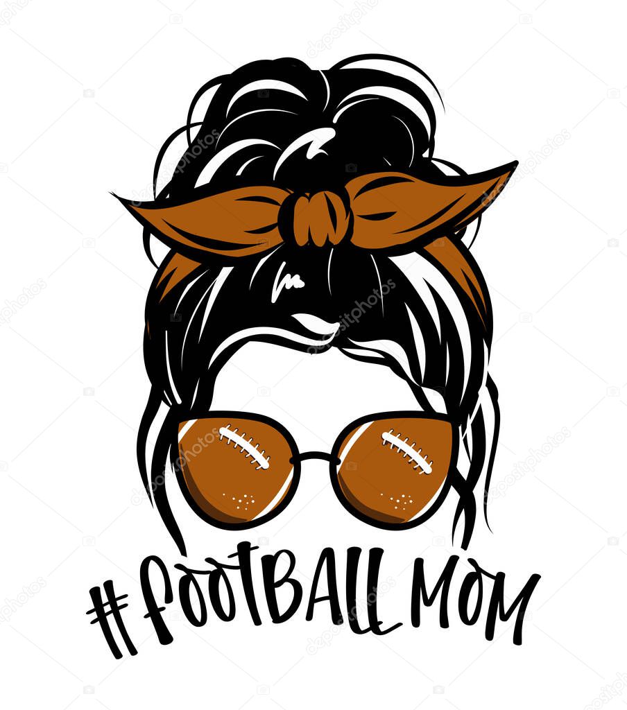 Football mom - Beautiful woman face with aviator sunglasses and brown bandana. Mom with messy bun, getting stuff done.