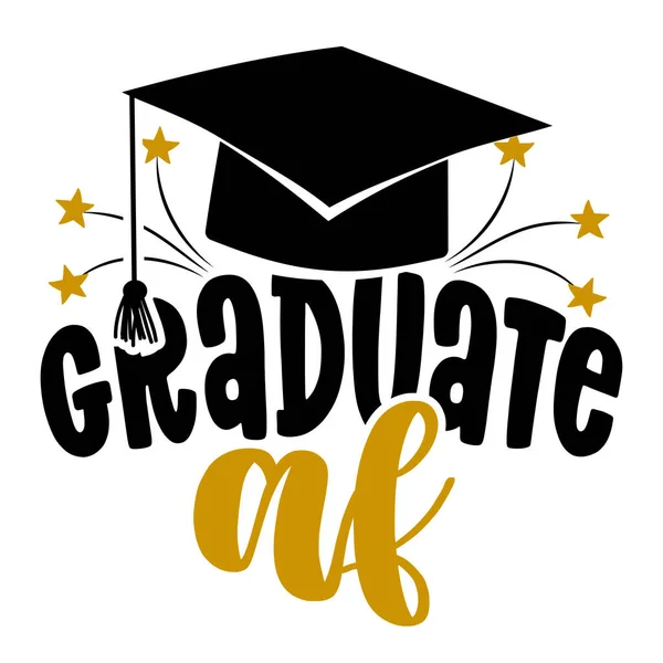 Graduate Typography Black Text Isolated White Background Vector Illustration Graduating — Stock Vector
