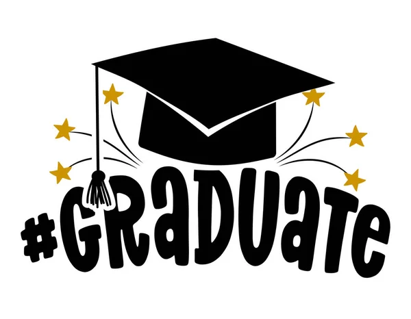 Graduate Typography Black Text Isolated White Background Vector Illustration Graduating — Stock Vector