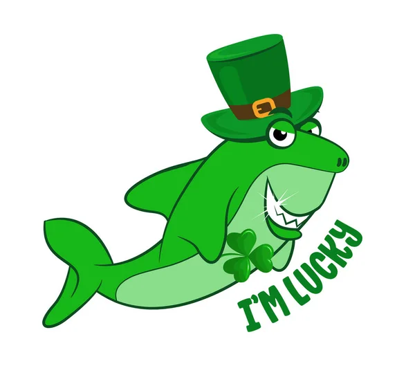 Mám Štěstí Legrační Patrik Day Kawaii Charakter Design Zeleným Žralokem — Stockový vektor