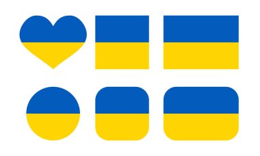 Stop the war, Pray for Ukraine - Russian and Ukrainian conflict. heart, square and round shape. Ukrainian flag symbol. Blue and yellow illustration.  clipart