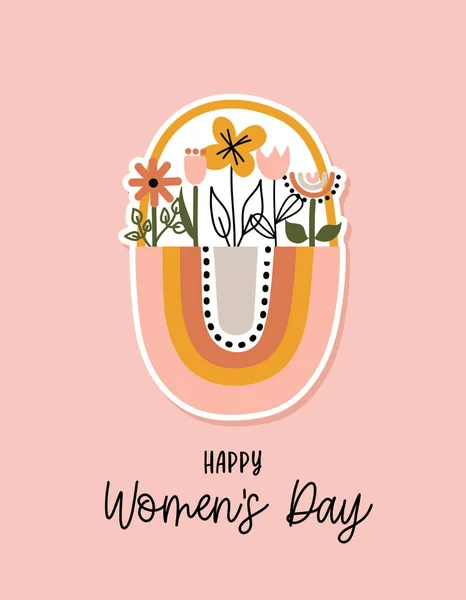 Feliz Dia Internacional Mulher Cartão Felicitações Dia Internacional Mulher Caligrafia — Vetor de Stock