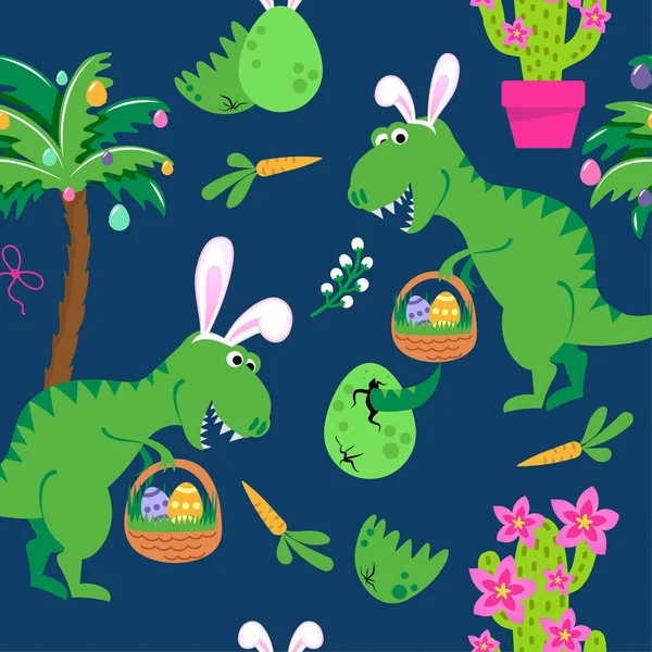 Dino Easter Egg Hunt Party Grappige Cartoon Dinosaurussen Botten Eieren — Stockvector