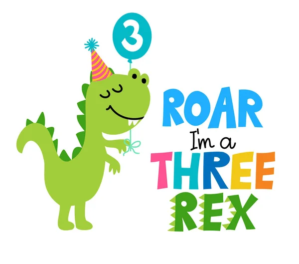 Roar Sono Three Rex Carino Dino Detto Calligrafia Divertente Terzo — Vettoriale Stock