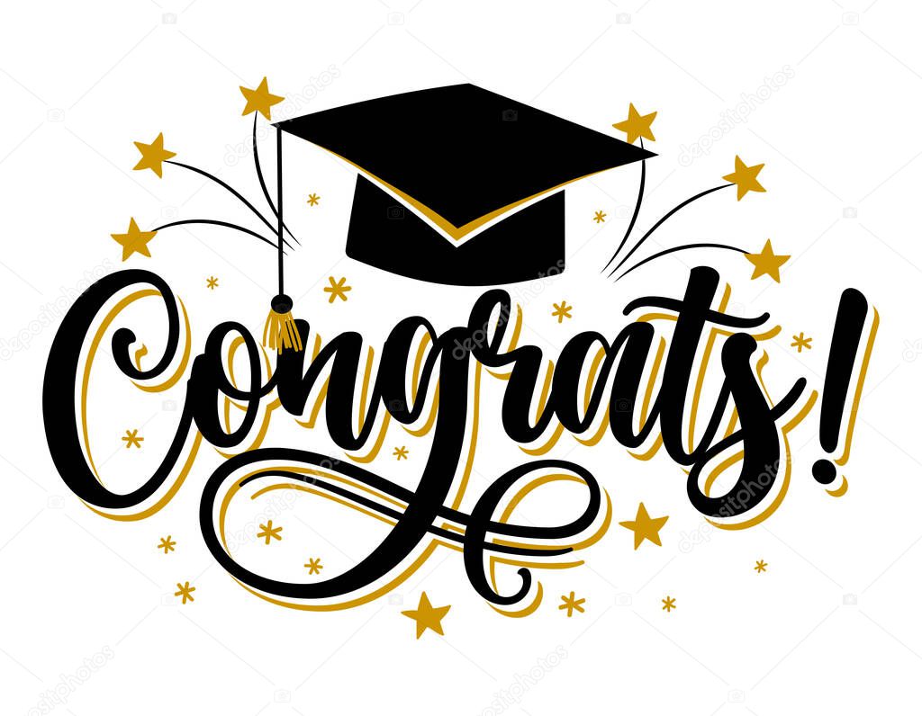 Congratulations Graduates Class of 2022 - Typography. blck text isolated white background. Vector illustration of a graduating class of 2021. graphics elements for t-shirts, and the idea for the sign
