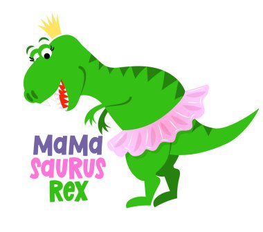 Mama Suarus rex - komik el çizimi karalama, karikatür dinozor. Poster ya da tişört tekstil grafik tasarımı için iyi. Vektör el çizimi illüstrasyon. Anneler Günün kutlu olsun.!