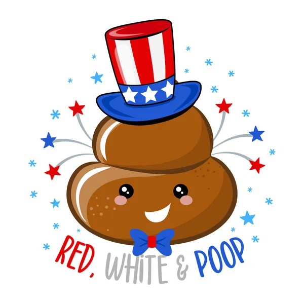 Red White Poop Cute Smiling Happy Poop Lincoln Hat Vector — Stock Vector