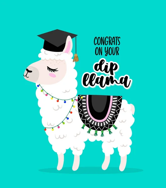 Congrats You Dip Llama Diploma Pun Smart Llama Student Graduate — Stock Vector