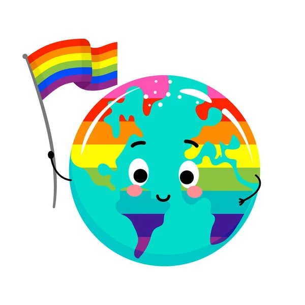 Feliz Mes Del Orgullo Planeta Tierra Kawaii Dibujando Con Orgullo — Vector de stock