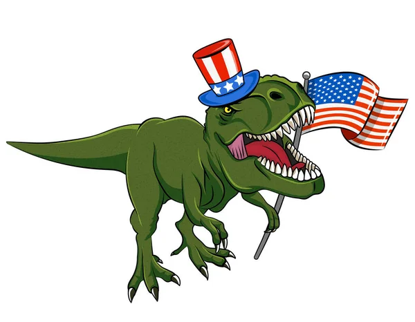 Boldog Július Rex Tyrannosaurus Amerikai Zászlóval Aranyos Mosolygós Boldog Dinoszaurusz — Stock Vector
