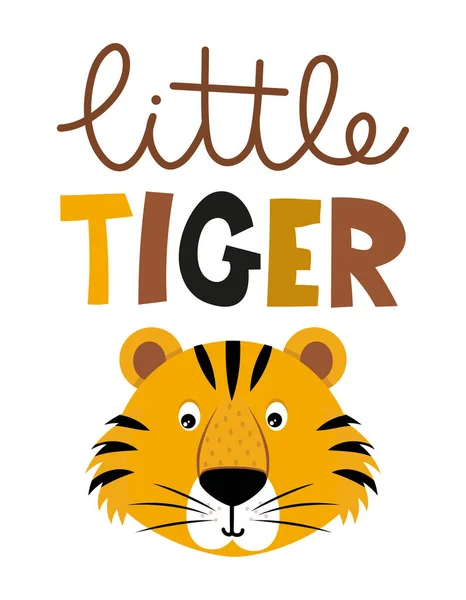 Little Tiger Grappige Tiger Karakter Tekening Letteren Poster Shirt Textiel — Stockvector