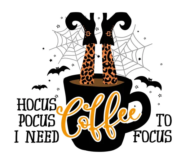 Hocus Pocus Preciso Café Para Concentrar Citação Halloween Fundo Branco —  Vetores de Stock