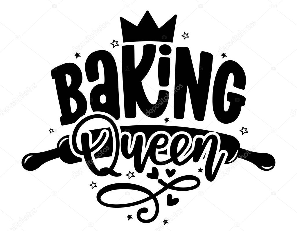 Baking queen - kitties towel quote label. Good for bakery logo, badge, sticker or Mother's Day gift. illustration, home made food packaging design. Good for business company for kitchen, restaurant.