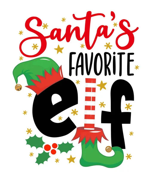 Elfo Preferito Babbo Natale Frase Bambino Natale Vestiti Bambini Maglioni — Vettoriale Stock