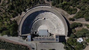 Antik tiyatro, Aspendos, Antalya 'nın insansız hava aracı görüntüsü
