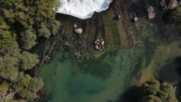 Vodopád proudící pěnou mezi zelenými stromy — Stock video