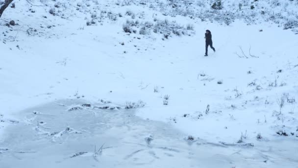 Jogging Vale nevado — Vídeo de Stock