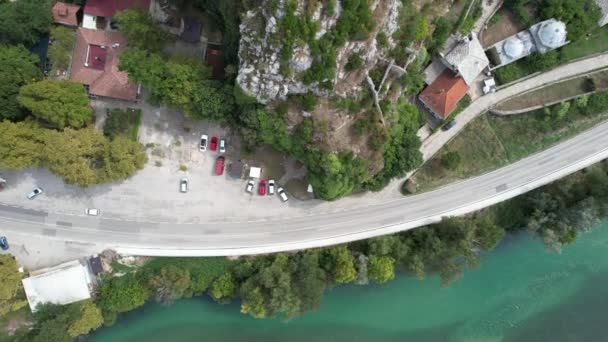 Kasteel Pocitelj Luchtfoto — Stockvideo